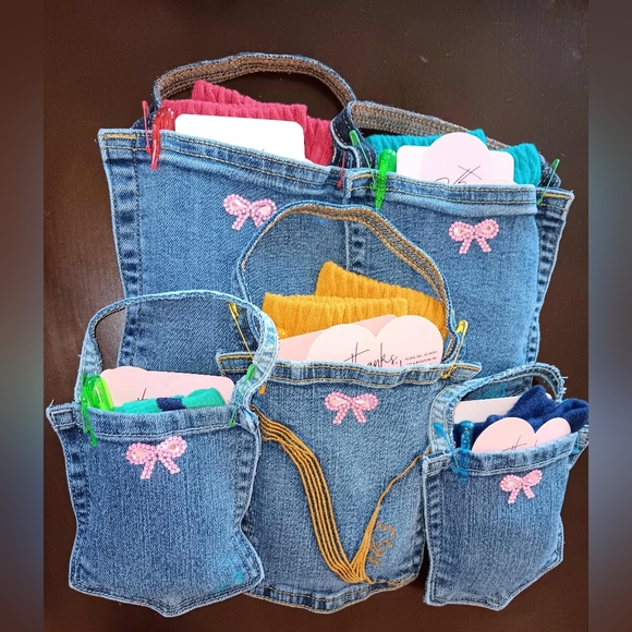 Handbags - Handmade Denim Pocket Pouch Filled With Goodies!